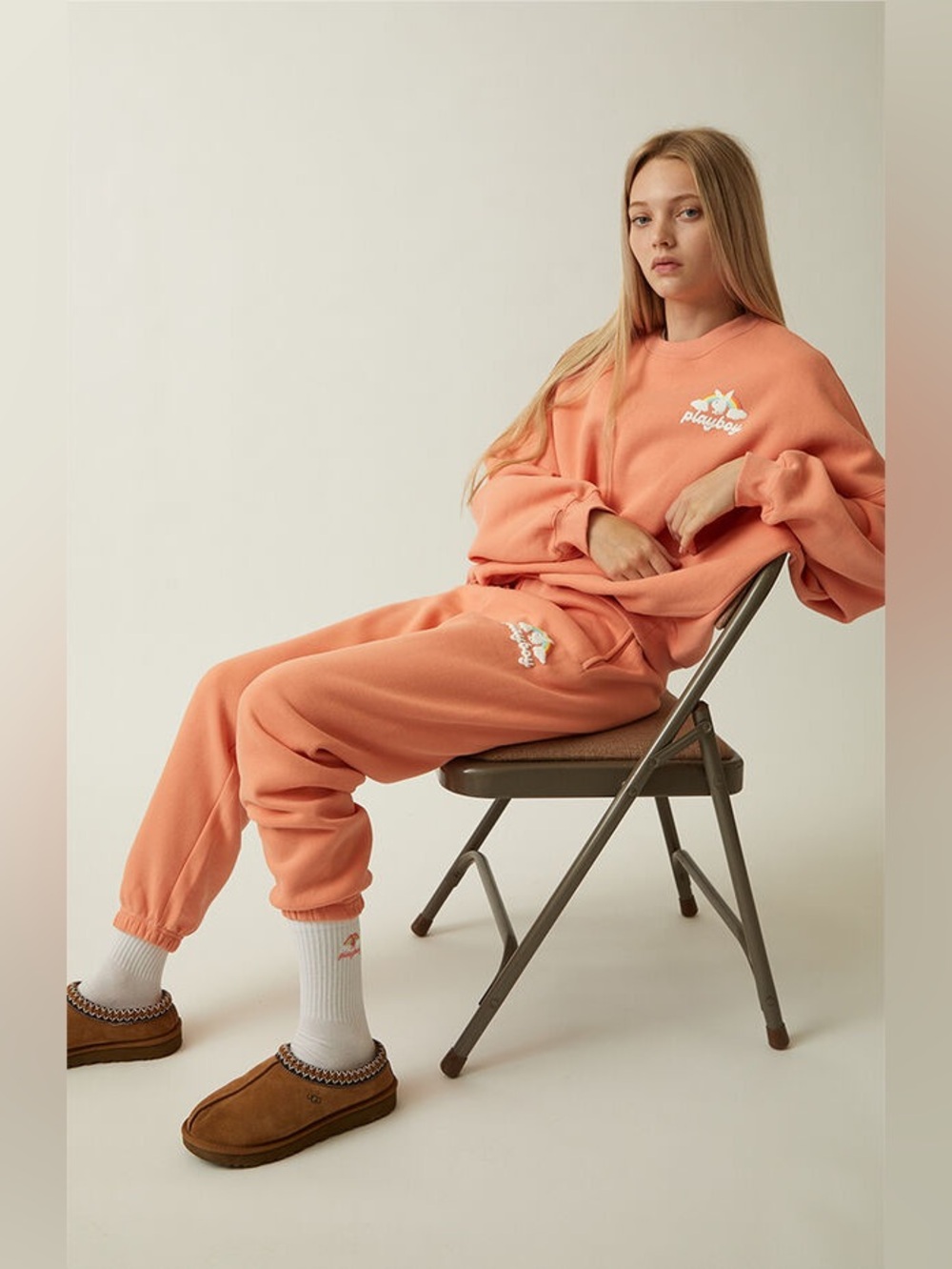 PACSUN Playboy Rainbow Crewneck Sweatshirt- Peach